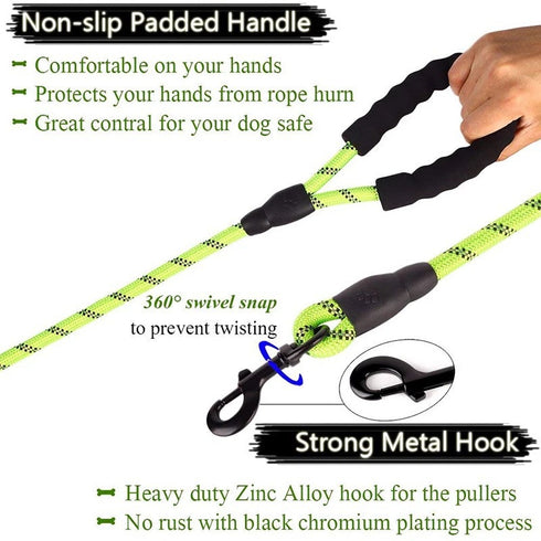 Comfortable Padded Handle Reflective Rope Dog Leash